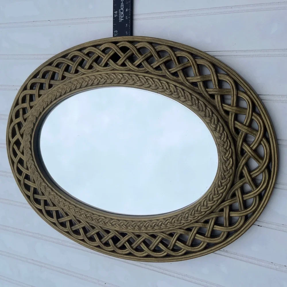 Vintage Style Antique Gold Oval Wall Mirror Ornate Lattice Braided Frame 16x13